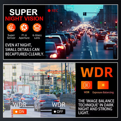 Dash Cam UHD 4K for Car Camera Night Vision with GPS Wifi 24H Parking Loop Record 4K Front and 1080P Rear Dual Lens