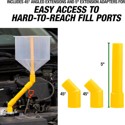 87009 No-Spill Coolant Filling Plastic Funnel Kit | Universal Radiator Funnel for Auto Mechanics | Adapters Help Funnel Fit the Radiator of Most Every Consumer Vehicle | White