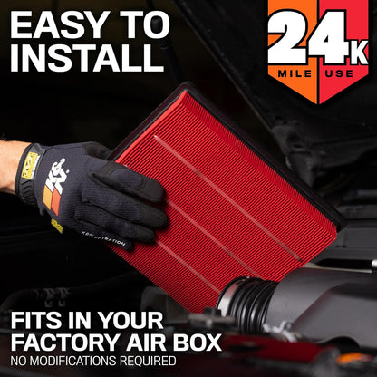 Engine Air Filter: Extended Life 24,000 Mile Replacement Air Filter: Compatible with 2010-2019 Jeep/Dodge SUV V6/V8 (Grand Cherokee, Durango), KNX-2457