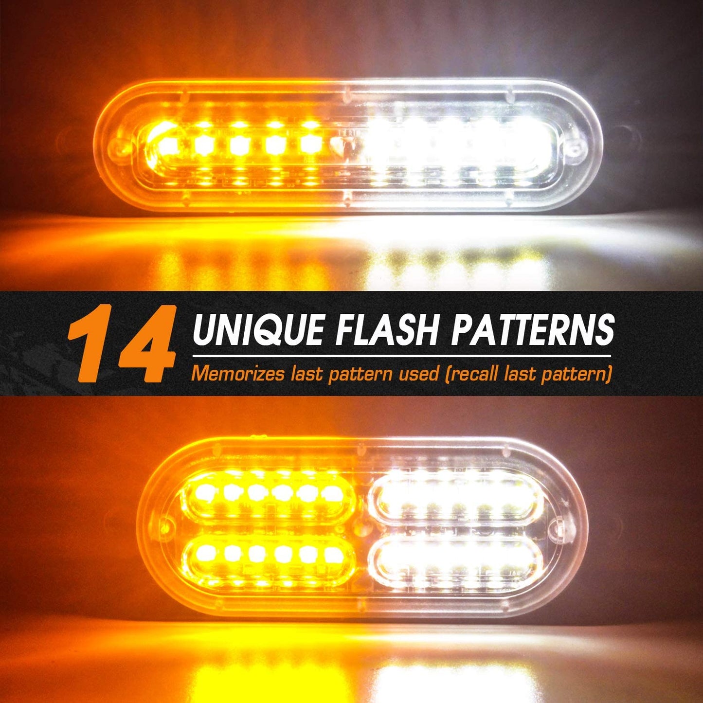 8Pcs Ultra Slim Sync Feature Car Truck Surface Mount Emergency Hazard Warning Strobe Light with Strobe Controller and Wiring Harness (Amber & White)