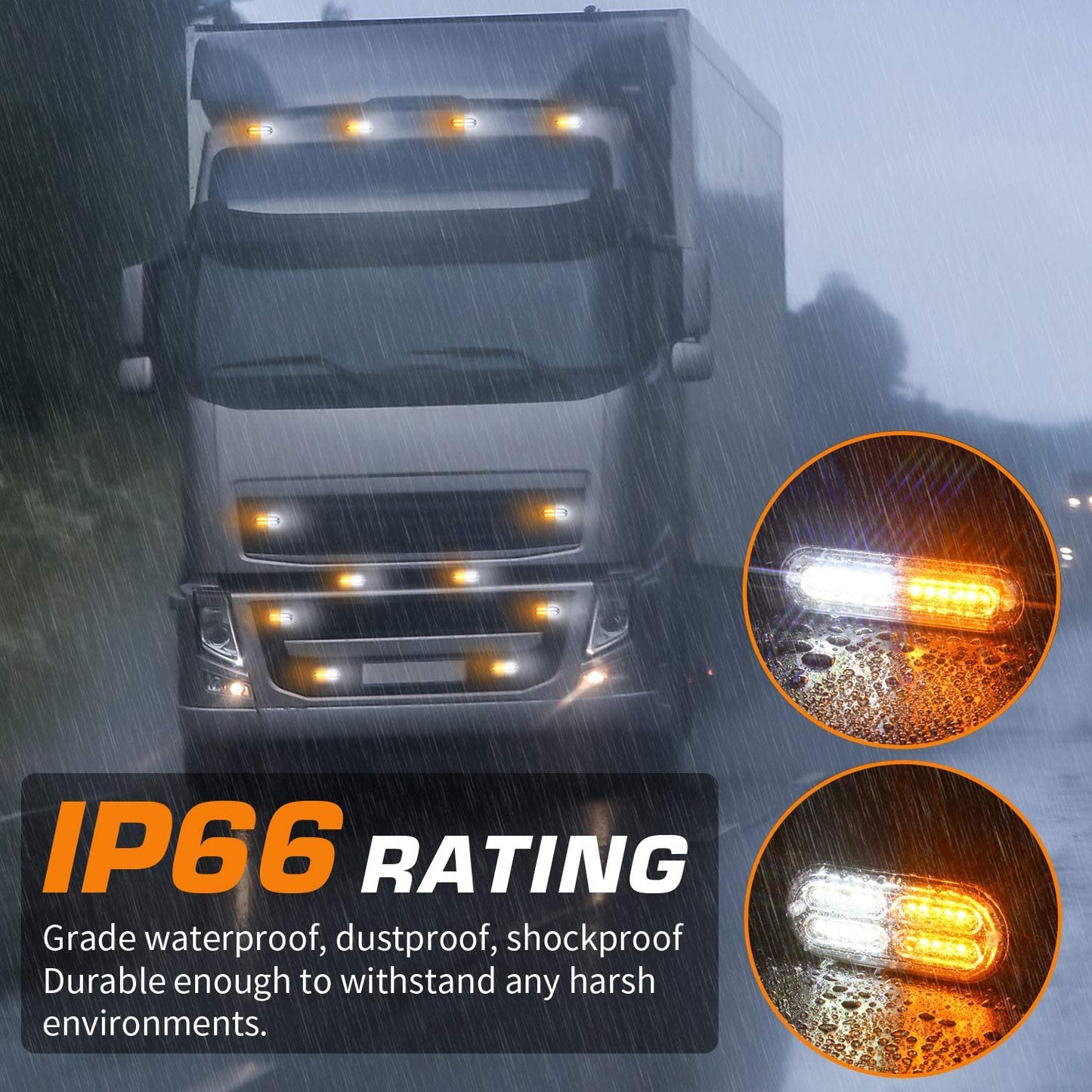 8Pcs Ultra Slim Sync Feature Car Truck Surface Mount Emergency Hazard Warning Strobe Light with Strobe Controller and Wiring Harness (Amber & White)