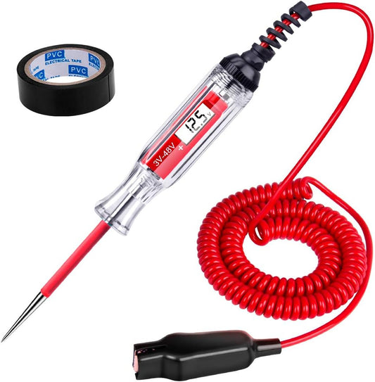 Heavy Duty 3-48V Digital LCD Display Circuit Tester with 140 Inch Extended Spring Wire,Car Truck Vehicles Low Voltage Tester,Automotive Test Light with Stainless Probe