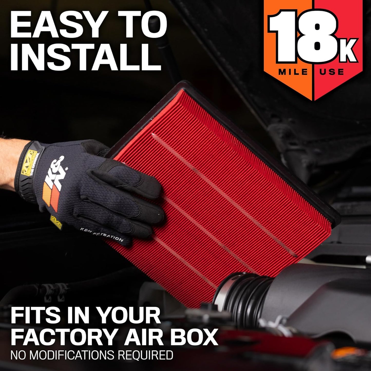 Engine Air Filter: Long Life 18,000 Mile Replacement Air Filter: Compatible with 2002-2019 Dodge Ram Truck V6/V8/V10 (1500, 2500, 3500, 4500, 5500), KNA-2247