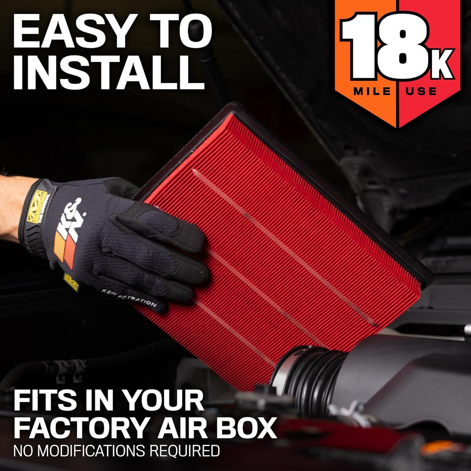 Engine Air Filter: Long Life 18,000 Mile Replacement Air Filter: Compatible with 2002-2019 Dodge Ram Truck V6/V8/V10 (1500, 2500, 3500, 4500, 5500), KNA-2247