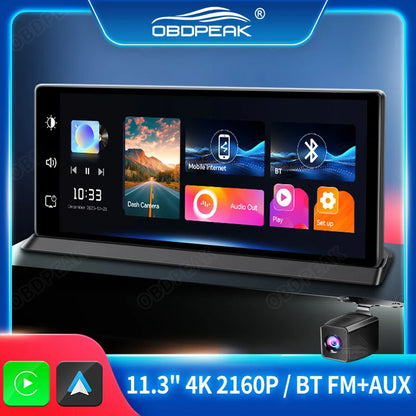 K2 Pro Carplay & Android Auto Dash Cam 11.3" Rearview Camera DVR 4K 2160P GPS Navigation Video Recorder Dashboard Reverse Image