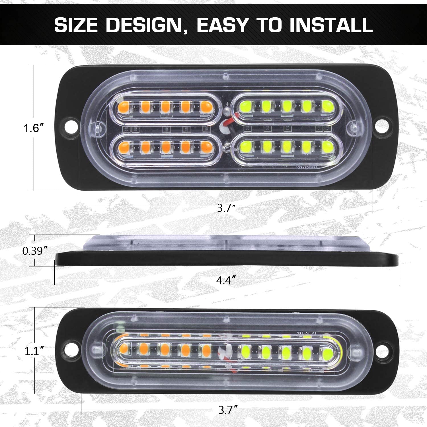 8Pcs Ultra Slim Sync Feature Car Truck Surface Mount Emergency Hazard Warning Strobe Light with Strobe Controller and Wiring Harness (Amber & White)