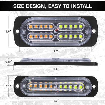 8Pcs Ultra Slim Sync Feature Car Truck Surface Mount Emergency Hazard Warning Strobe Light with Strobe Controller and Wiring Harness (Amber & White)