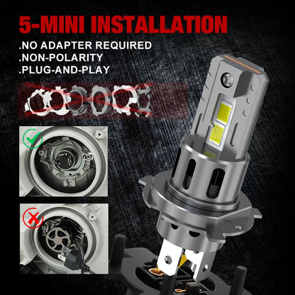 30000LM H4 LED Headlights 48Pcs 3570 CSP Chips Turbo Fan Canbus 9003 H4 Led Bulb Lamps for Car Motorcycle 6500K 12V 24V