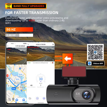 Dash Cam UHD 4K for Car Camera Night Vision with GPS Wifi 24H Parking Loop Record 4K Front and 1080P Rear Dual Lens
