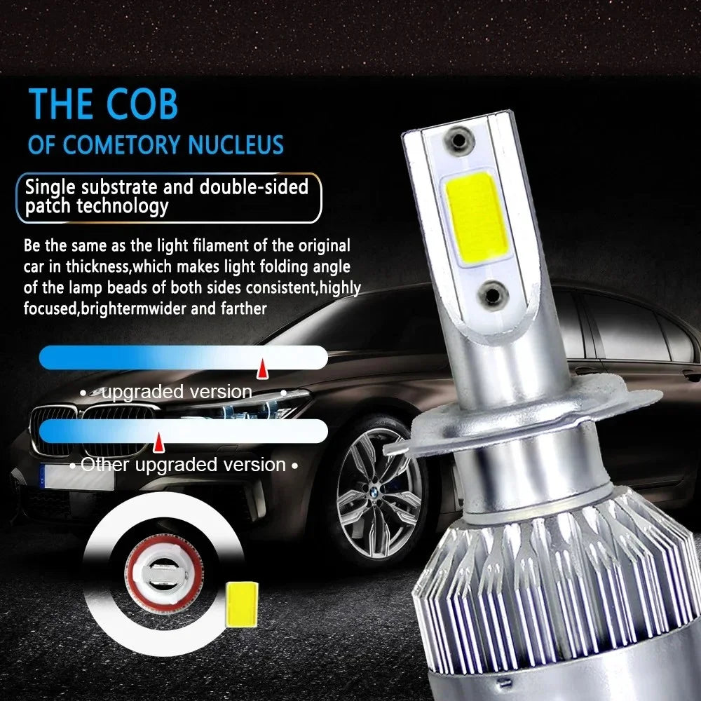 2X H7 H4 LED Headlight Bulbs, 72W 8000LM 6000K COB Hi/Lo Beam, Compatible with H1 H3 HB3 HB4 9005 9006 9003 H13 Car Headlamps