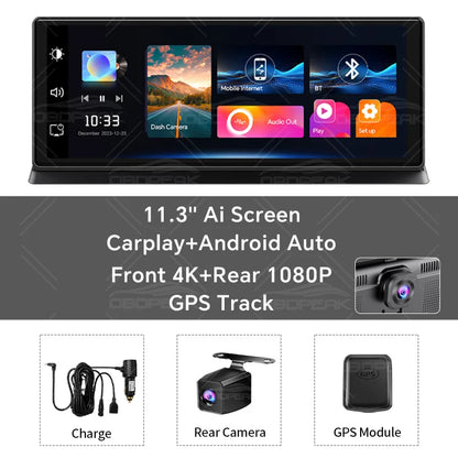 K2 Pro Carplay & Android Auto Dash Cam 11.3" Rearview Camera DVR 4K 2160P GPS Navigation Video Recorder Dashboard Reverse Image