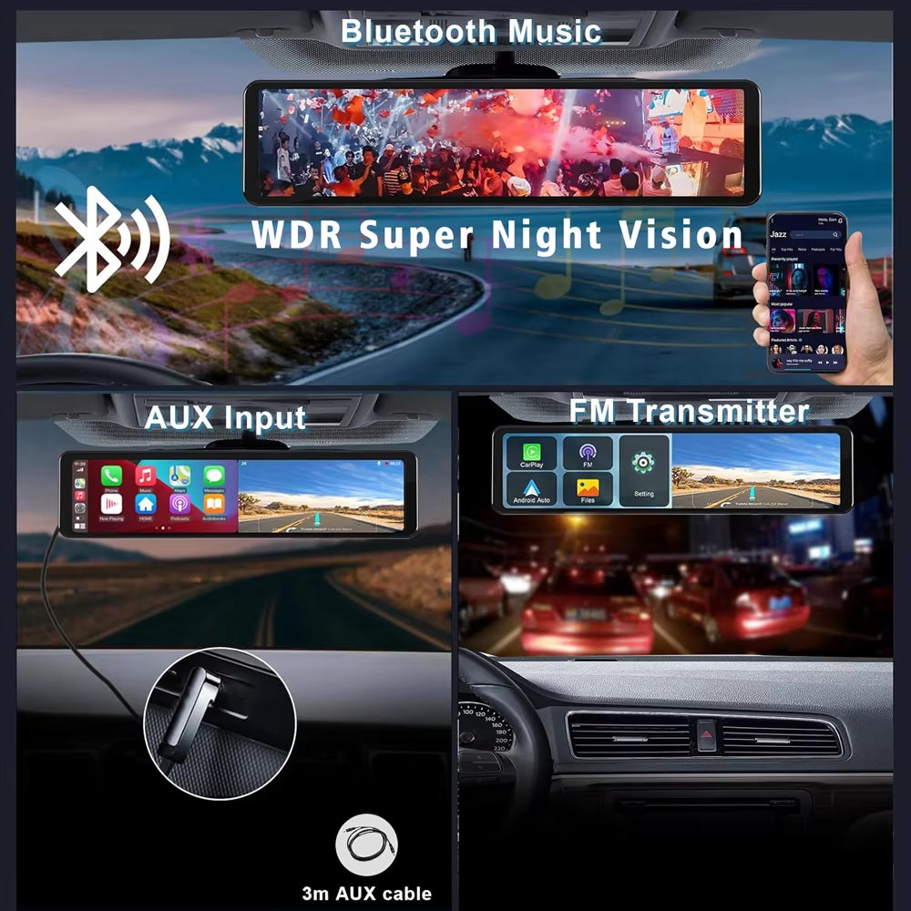 11.26" 4K 2160P Car Dvr Carplay Android Auto Dash Cam GPS WIFI BT FM Stream Rear View Mirror Dashcam Dvrs Camera Drive Recorder
