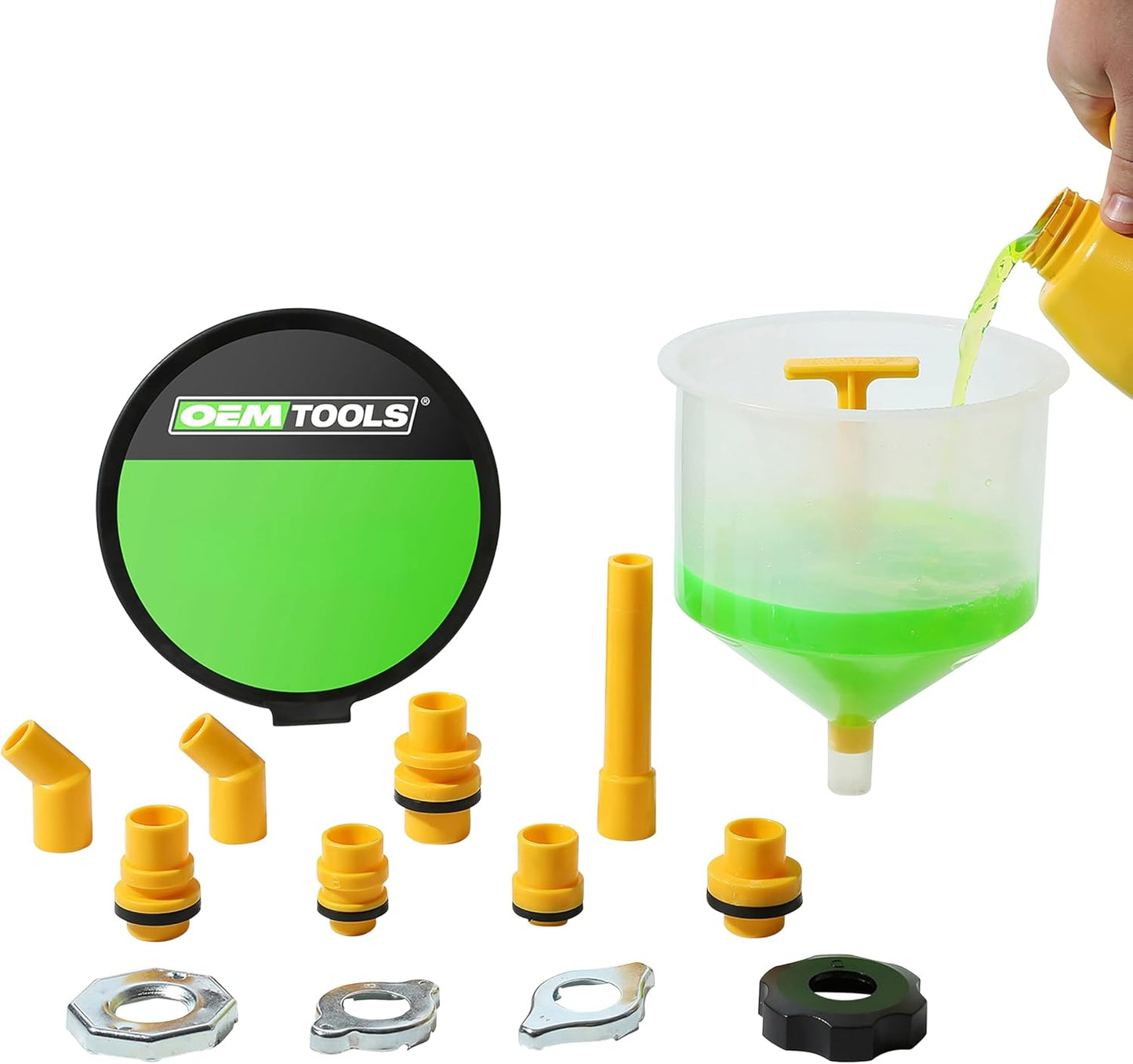 87009 No-Spill Coolant Filling Plastic Funnel Kit | Universal Radiator Funnel for Auto Mechanics | Adapters Help Funnel Fit the Radiator of Most Every Consumer Vehicle | White