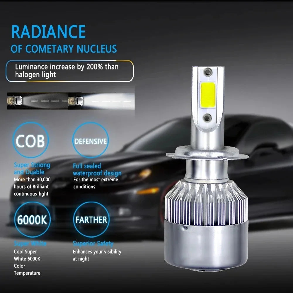 2X H7 H4 LED Headlight Bulbs, 72W 8000LM 6000K COB Hi/Lo Beam, Compatible with H1 H3 HB3 HB4 9005 9006 9003 H13 Car Headlamps