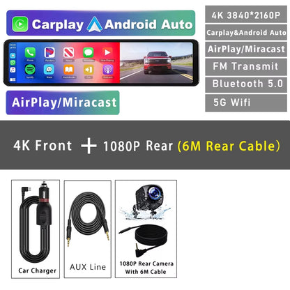 11.26" 4K 2160P Car Dvr Carplay Android Auto Dash Cam GPS WIFI BT FM Stream Rear View Mirror Dashcam Dvrs Camera Drive Recorder